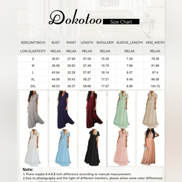 Dokotoo Women's Red V Neck Lace Dress Long Party Wedding Dresses Short Sleeve xl - Picture 4 of 9